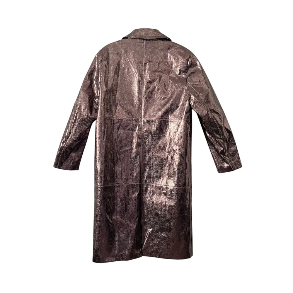 NWOT HOSBJERG Lucy Metallic Coat Womens Sz Small Rose‎ Gold Snake Print Trench
